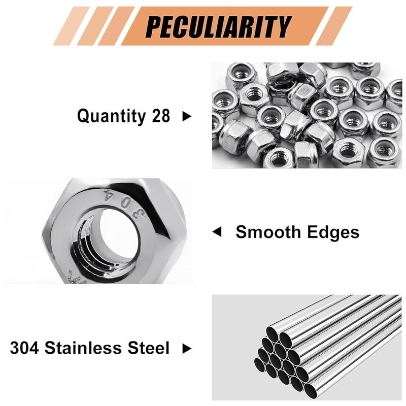 wegoup 1/4"-20 Stainless Steel Lock Nuts, 28 Pack A2-70 Nylon Insert Hex Nuts, Self-Locking 304 Stainless Steel Coarse Thread, Bright Finish - Image 3